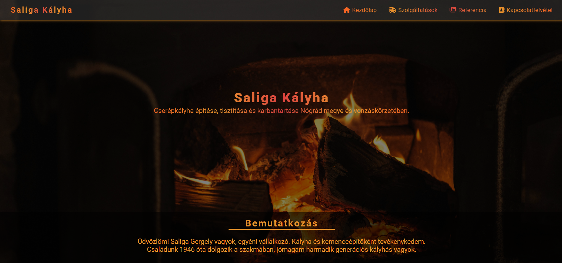 Saliga Kályha - portfólió weboldal